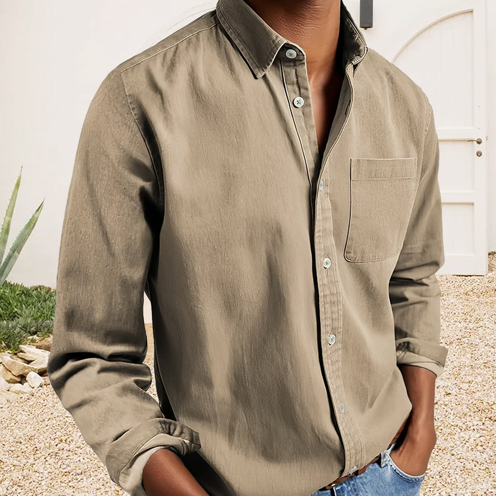 Chemise rétro unie pour homme avec col à revers