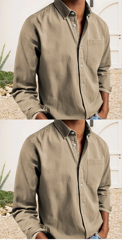 Chemise rétro unie pour homme avec col à revers